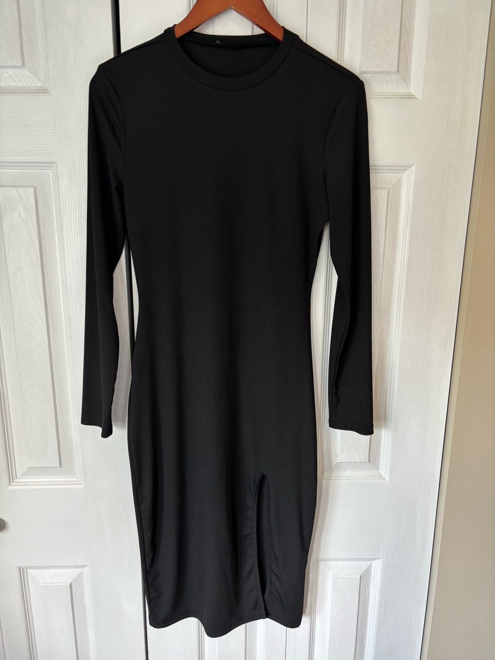 SHEIN Black Ribbed Bodycon Long Sleeve Dress Size Large